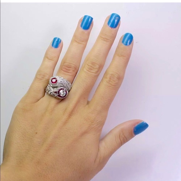 💝Art Deco Pink Sapphire + Diamond Ring - Picture 3 of 4